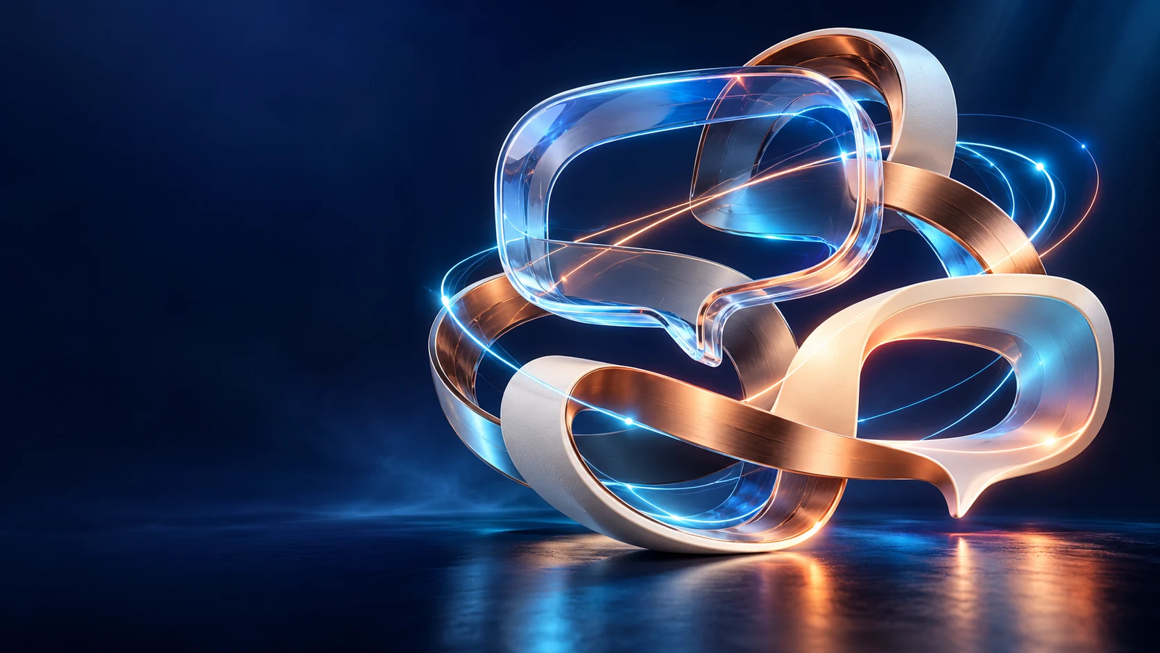 Formas de vidro e luz conectadas em uma composição de conversas